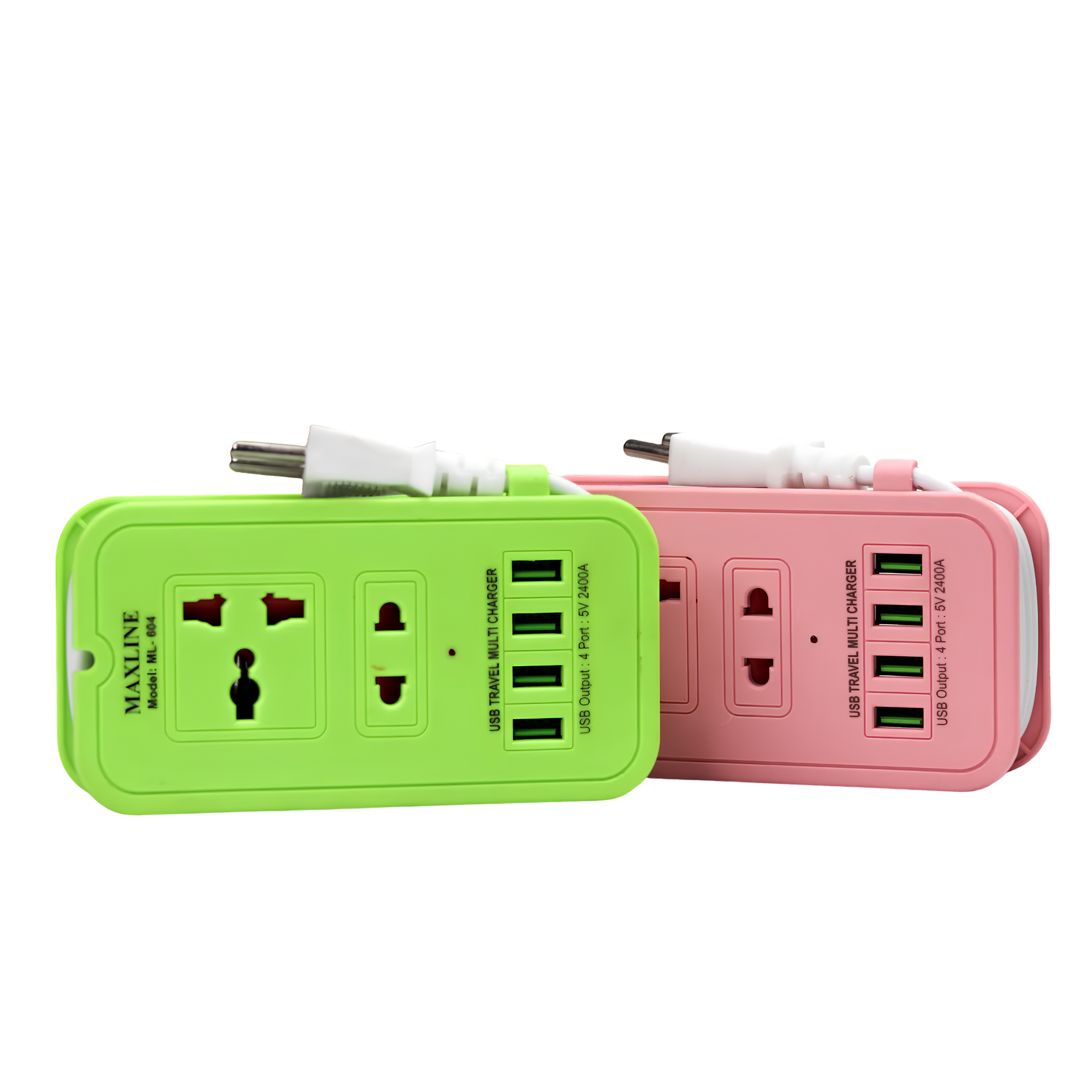 Maxline ML-604 Travel Adapter with 4 USB Ports and 2 Power Sockets White